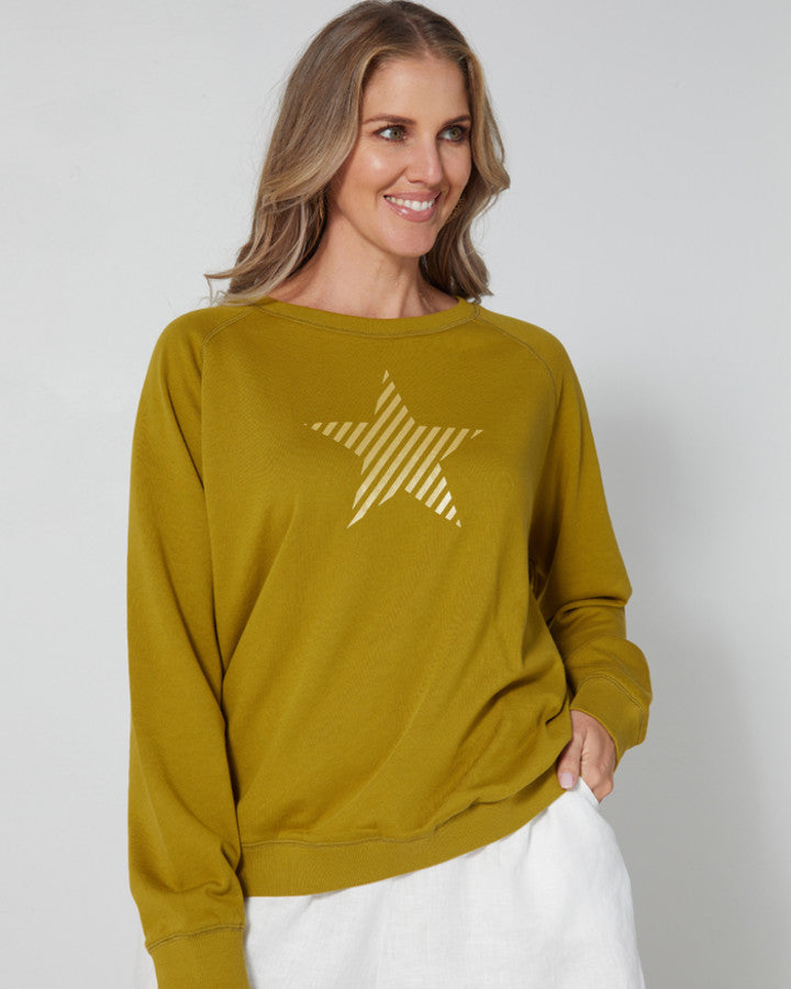 Stella + Gemma | Sweater | Olive Gold Stripe Star