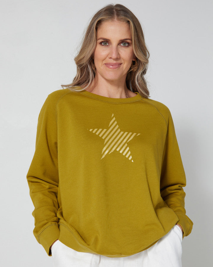 Stella + Gemma | Sweater | Olive Gold Stripe Star